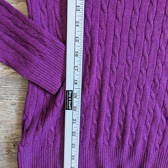 LOFT women's rabbit hair blend cable knit sweater purple Sz L - Picture 4 of 6